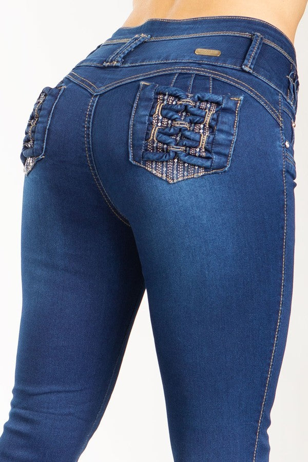 High Waist Sequin Push Up Jeans