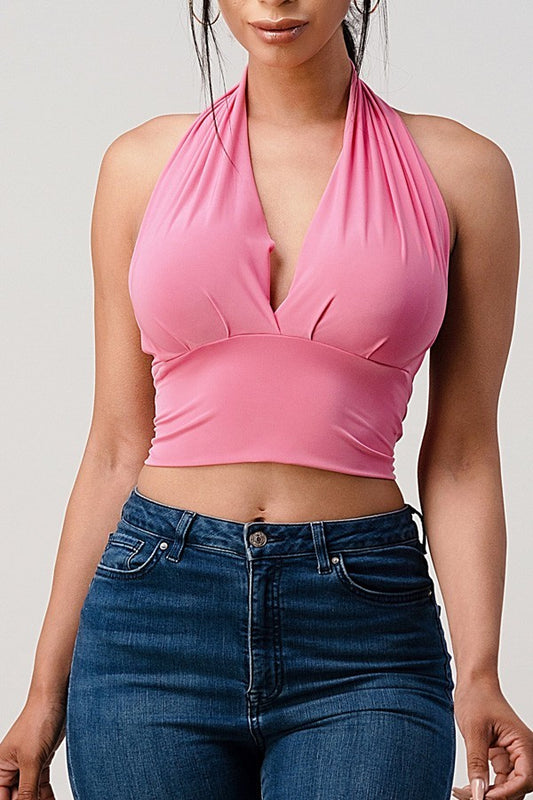 Self Tie Halter Top - Pink