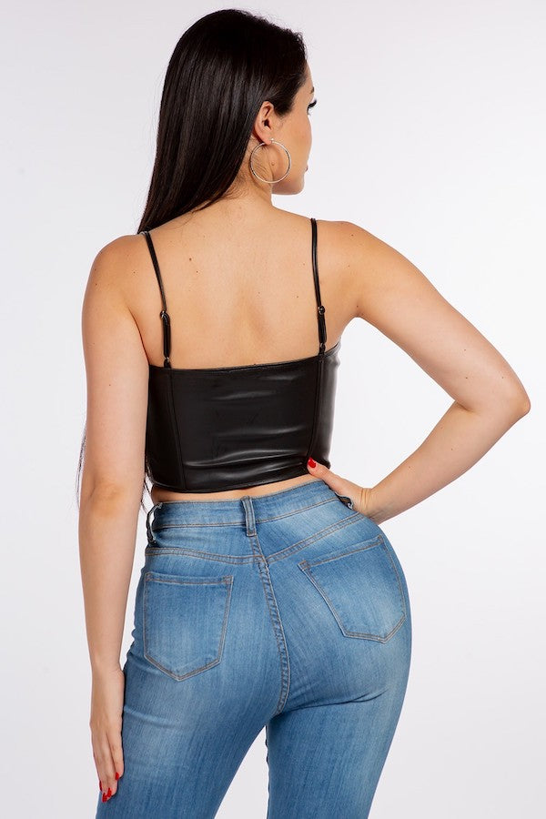Pu Faux Leather Corset Crop Top
