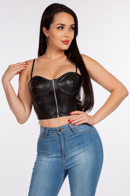 Pu Faux Leather Corset Crop Top