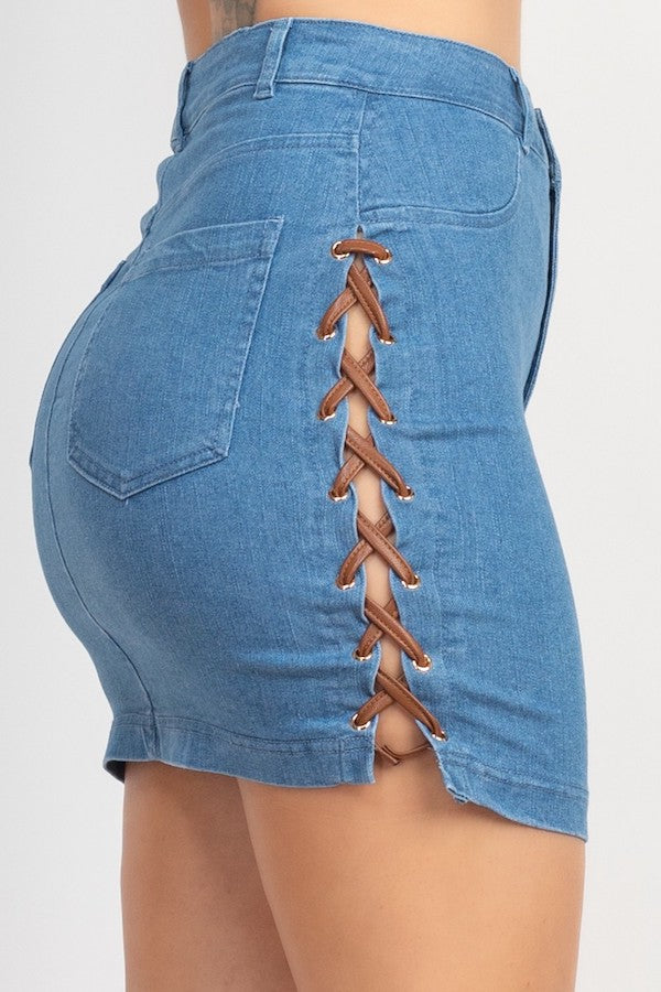 Lace-Up Denim Crop Top and Fitted Skirt Set