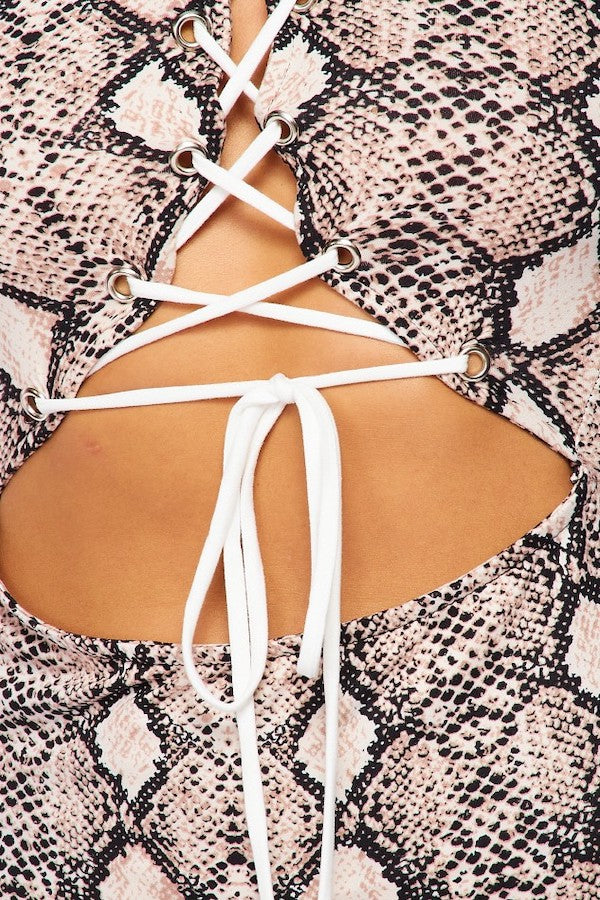 Snake Print Lace Up Romper