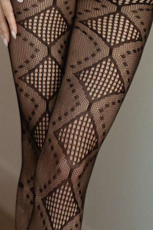 Patterned tights with geometric design on a plain background