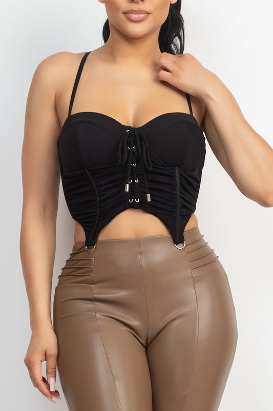 Bustier Ruched Lace-Up Zippered Corset Top