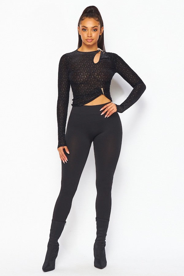 Safety Pins Print Long Sleeve Top