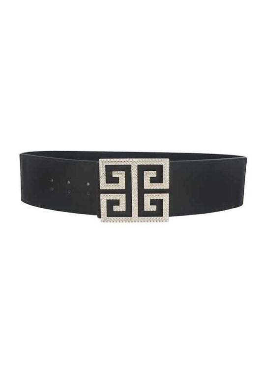 Greek Key Buckle Elastic Belt - Black