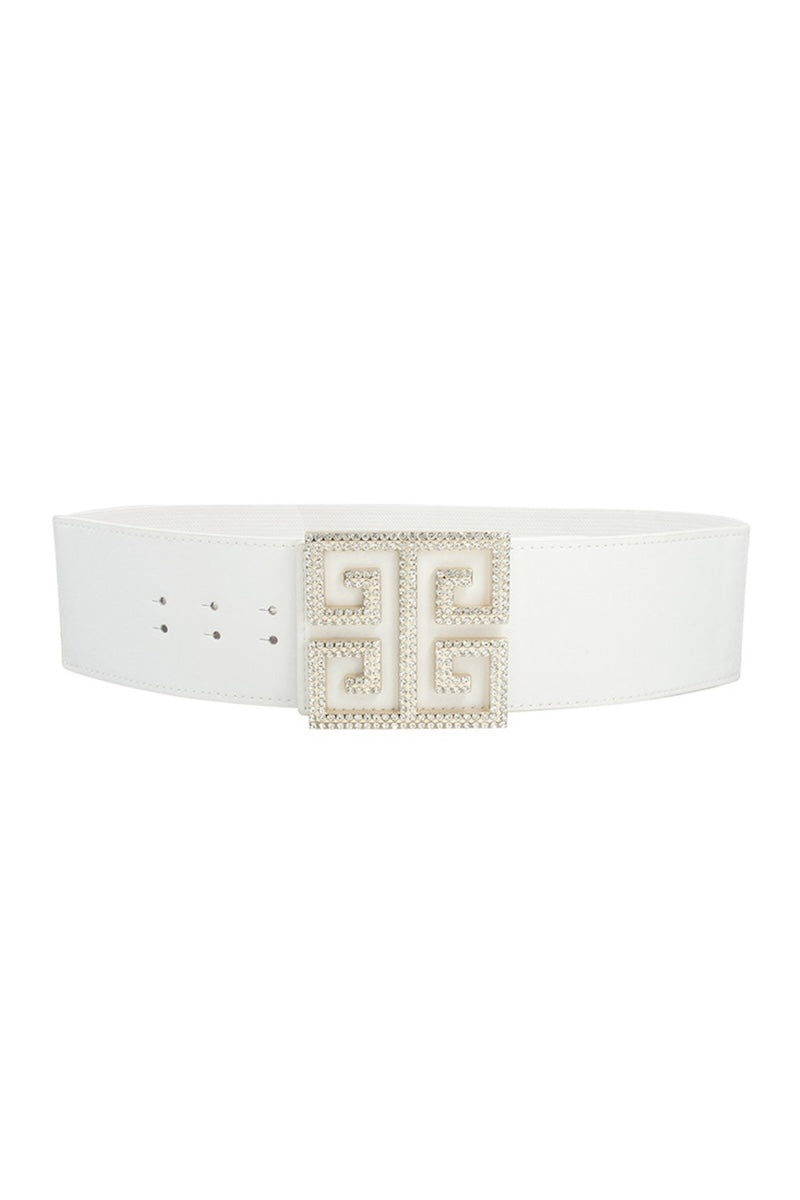Greek Key Buckle Elastic Belt - White