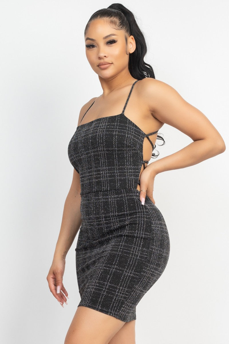 Lace-Up Plaid Backless Dress Black / S Lace-Up Plaid Backless Dress Black / S