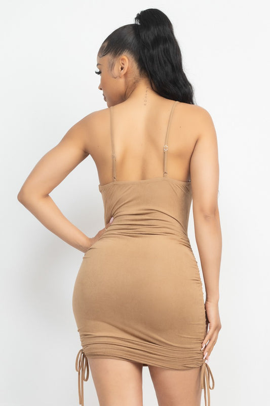 Cowl Neck Side Ruched Mini Dress