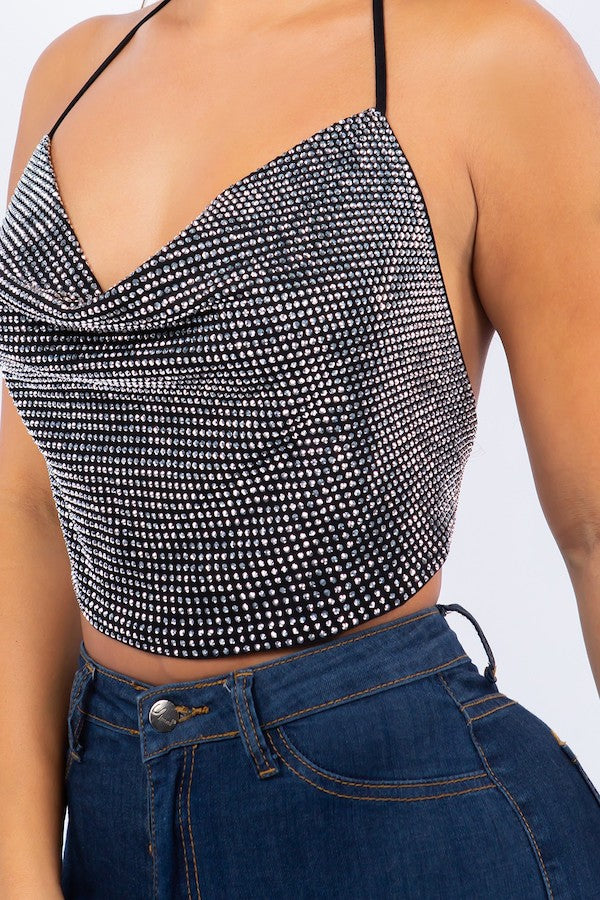 Open Back Rhinestone Crop Top