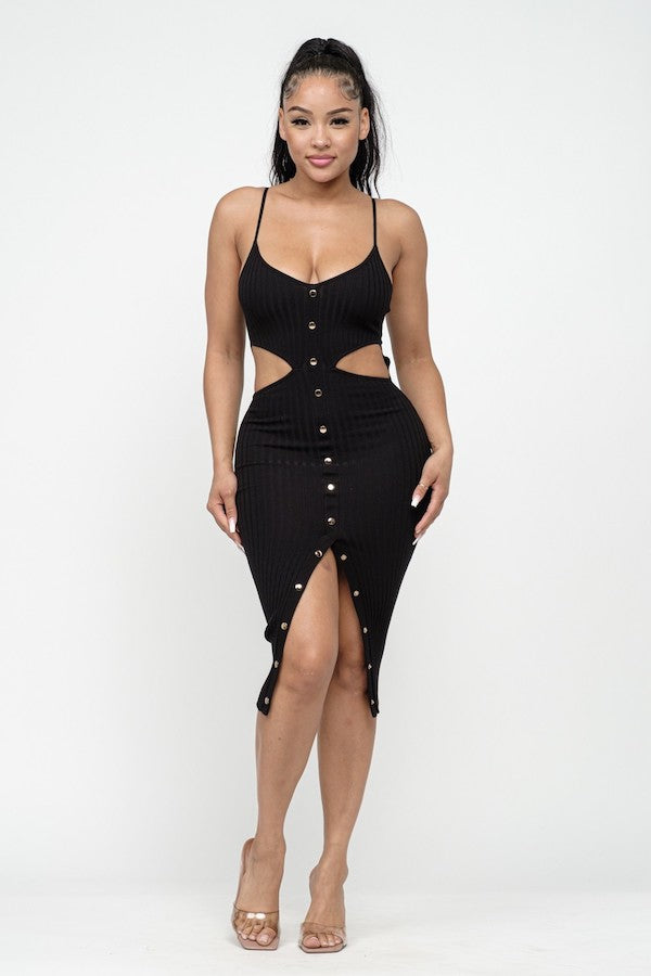 Waist Cut Out Buttoned Dress