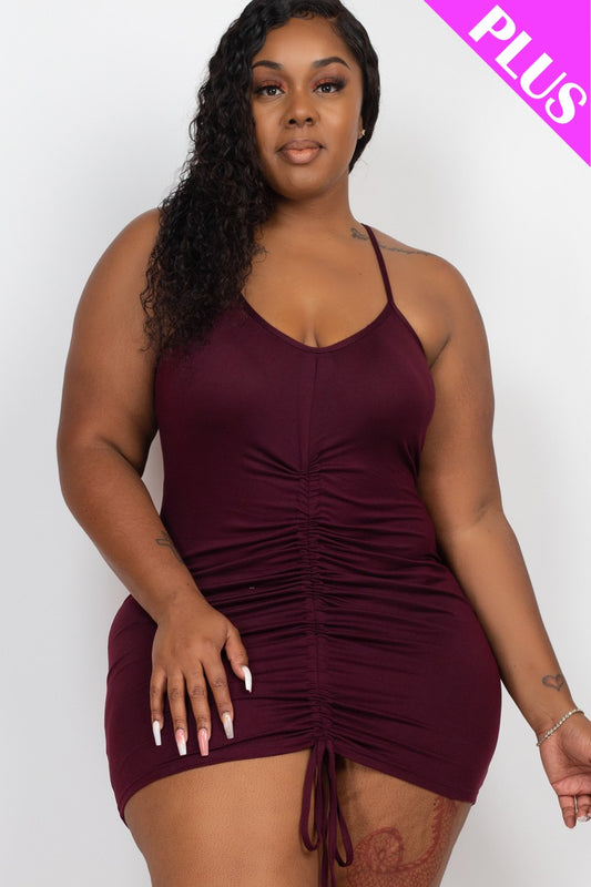 Ruched Front Knit Dress - Wine