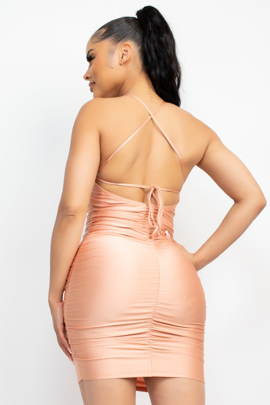 Ruching Cowl Neck Bodycon Dress