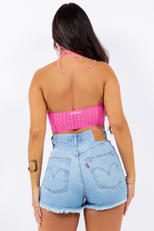 Rhinestone Mesh Crop Top