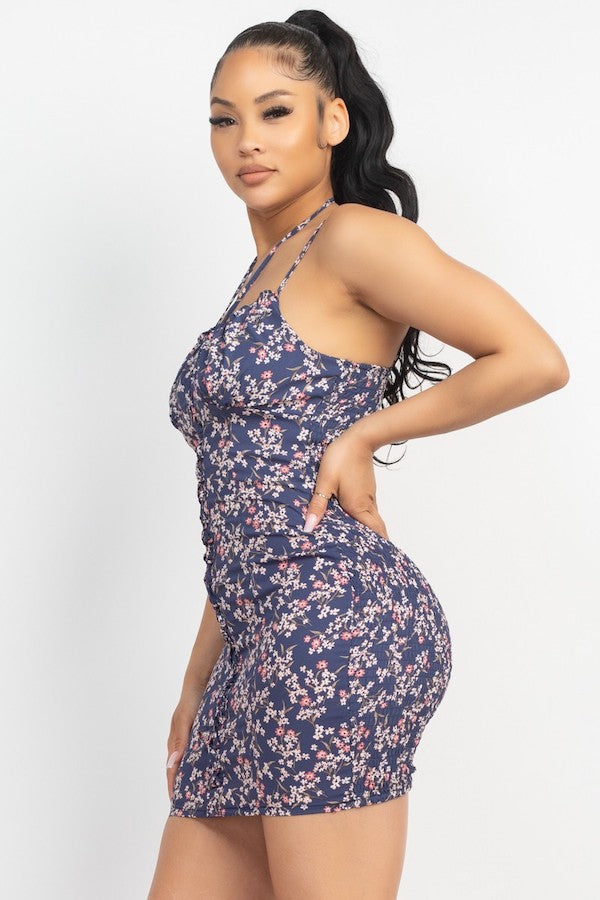 Front-Tie Floral Bodycon Dress