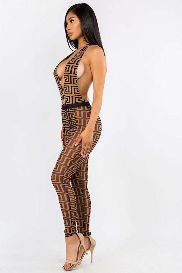 Bodysuit Lined Mesh Print Leggings Set