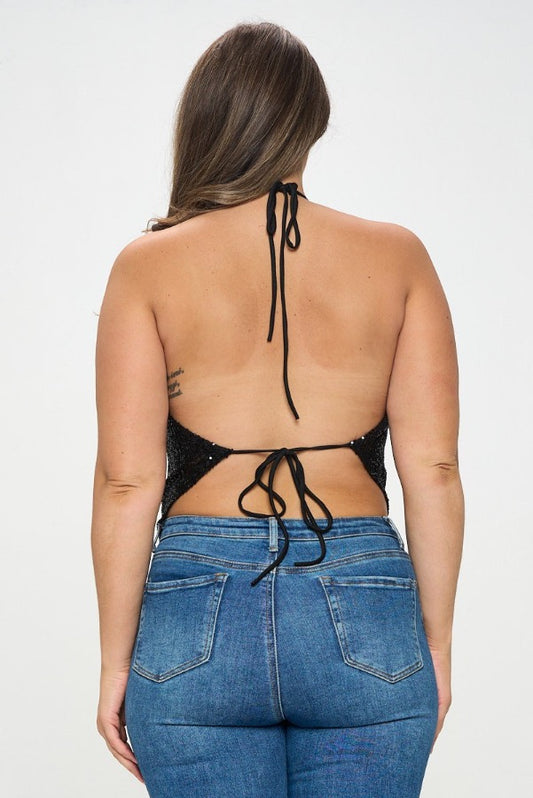 Mesh Sequin Hanker Chief Top