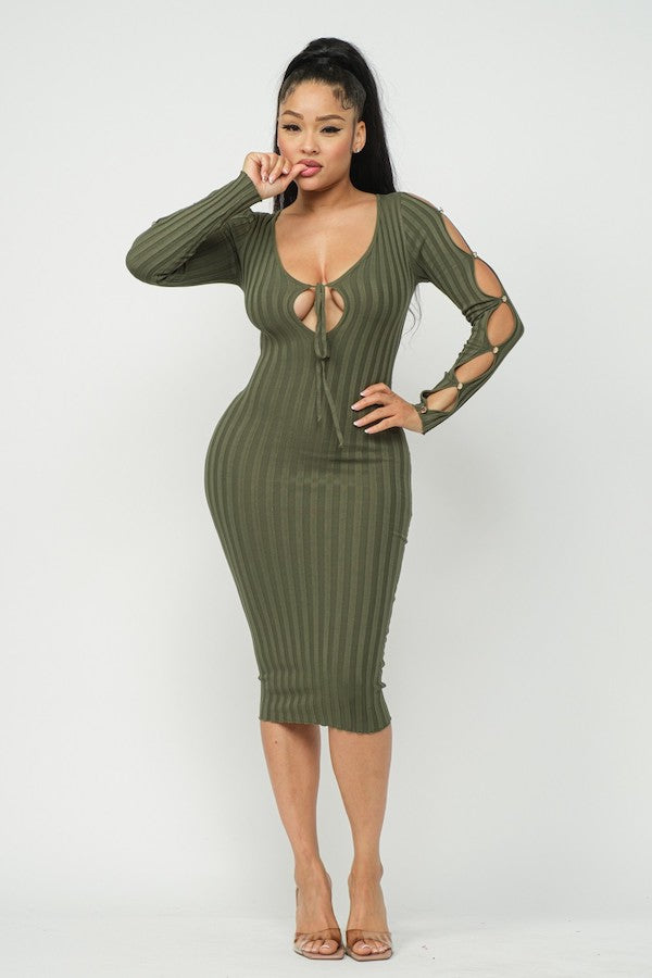 Cutout Ribbed Midi Dress GRAY FASHION Cutout Ribbed Midi Dress GRAY FASHION