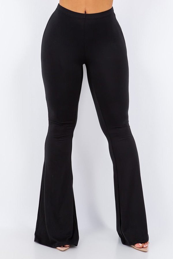 Solid Flared Long Pants With Waist Band Detail