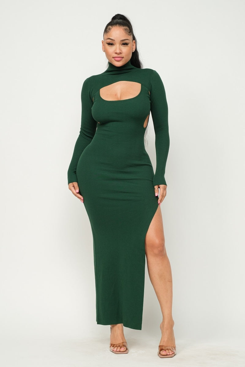 Bolero Side Cut Out Maxi Dress S / Hunter Green Bolero Side Cut Out Maxi Dress S / Hunter Green