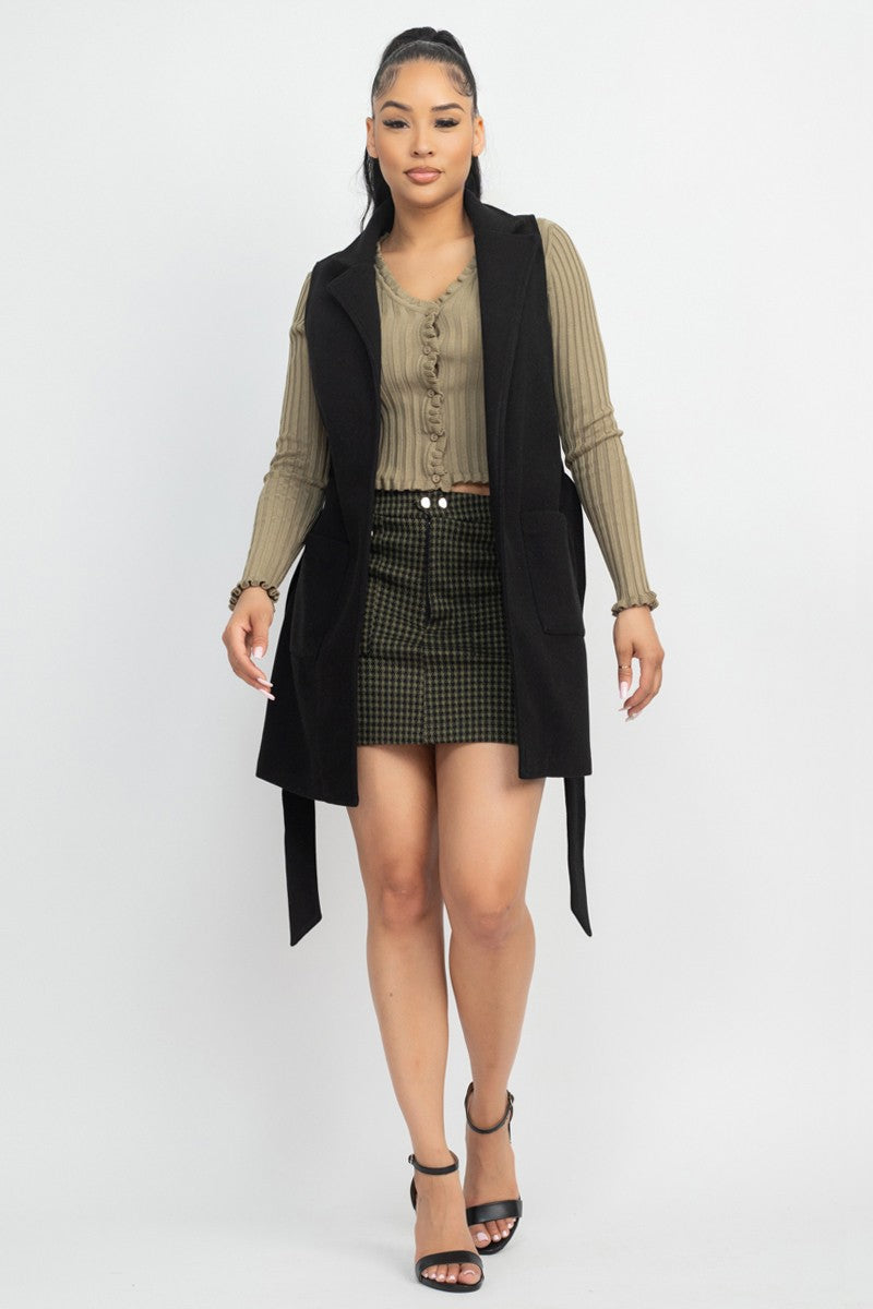 Belted Longline Sleeveless Coat