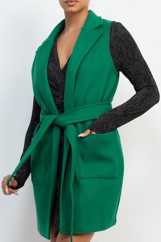Belted Longline Sleeveless Coat