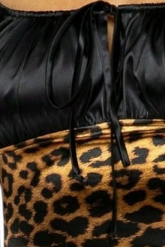 Black satin top with leopard print dress