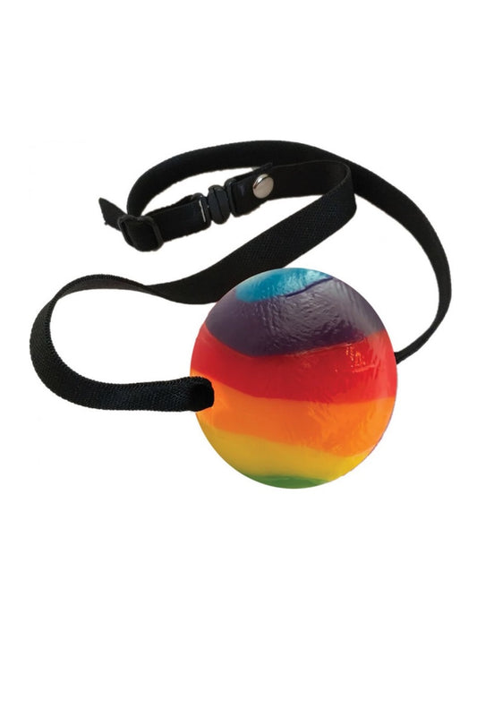 Colorful ball with a black strap on a white background