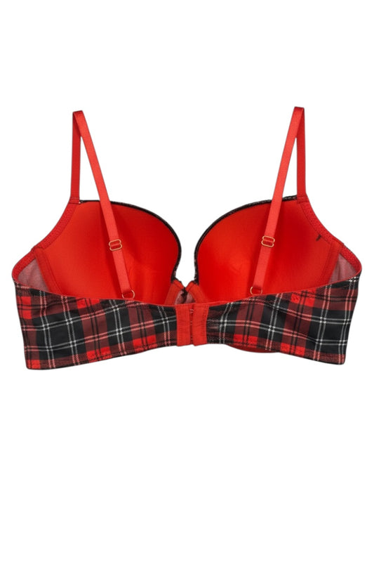 Red bra with plaid pattern on a white background