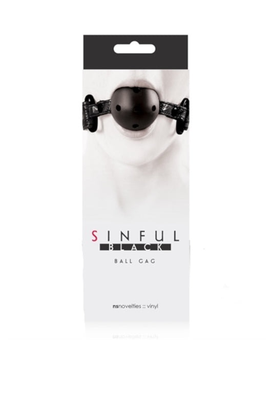 Packaged ball gag with 'Sinful' branding on a white background