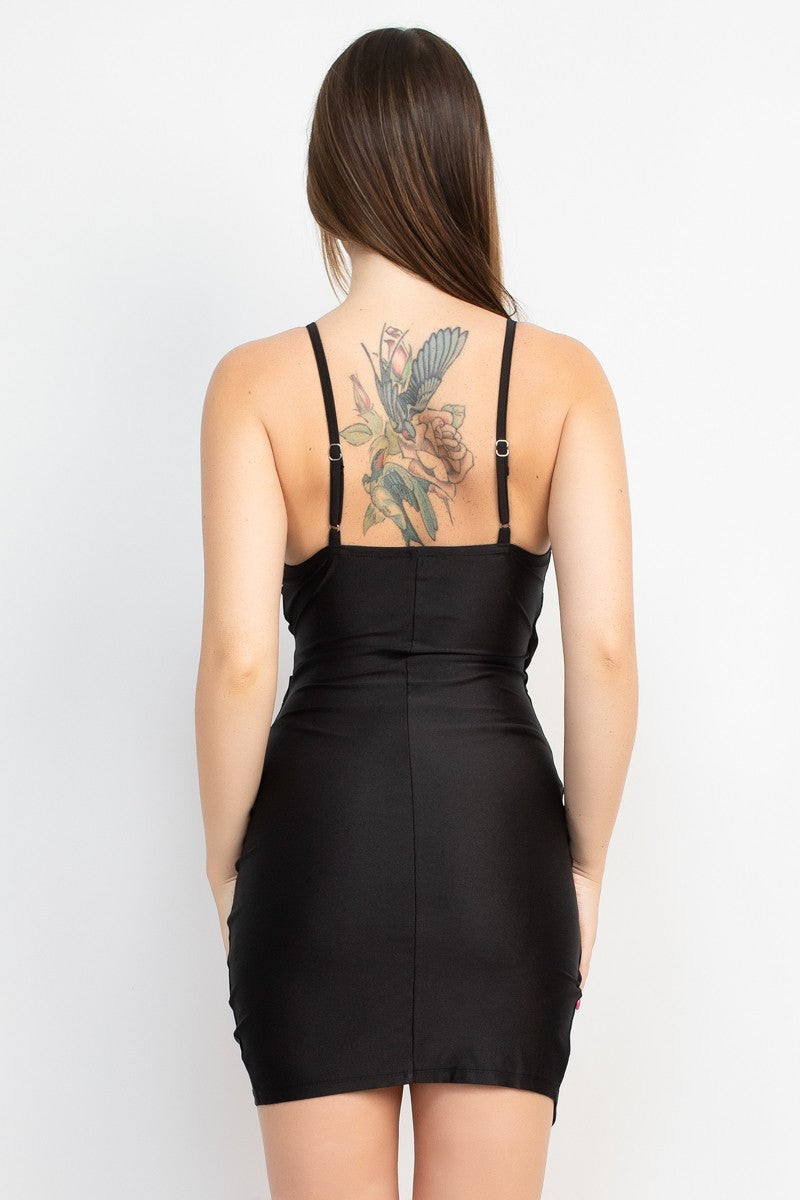 Surplice Overlapping Satin Dress