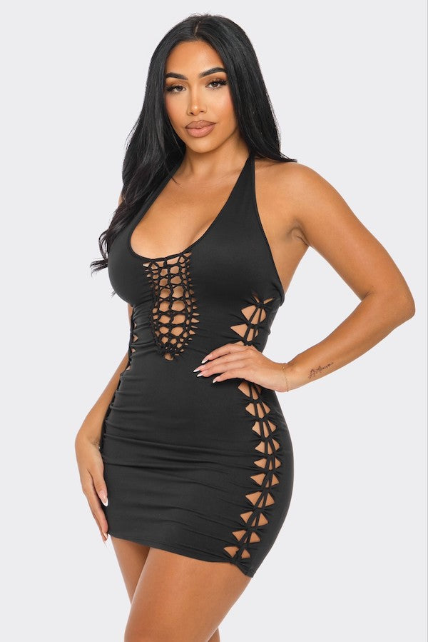 Halter Cut Out Mini Dress