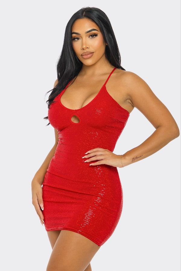 Crossed Back Sequin Mini Dress