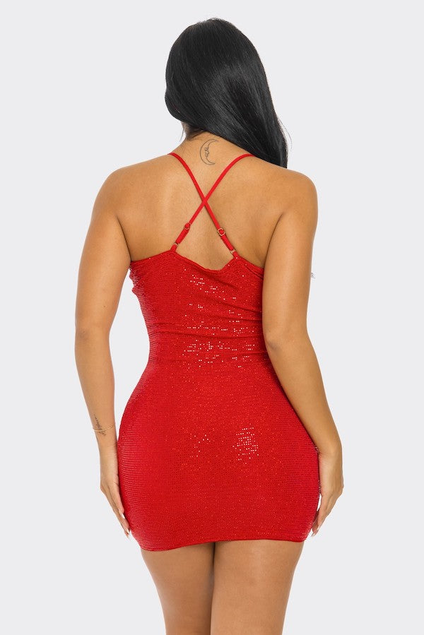 Crossed Back Sequin Mini Dress