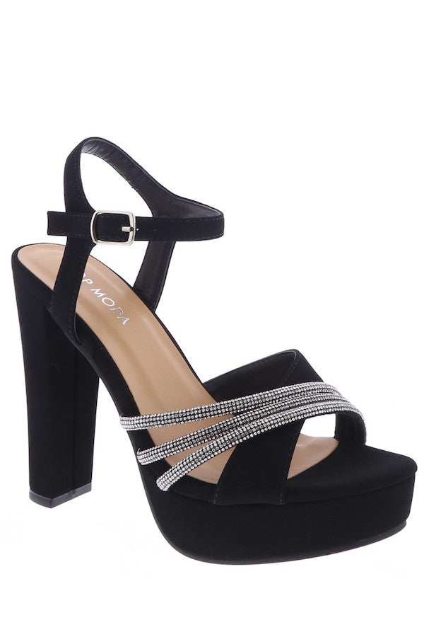 Rhinestone Strappy Nubuck Heels