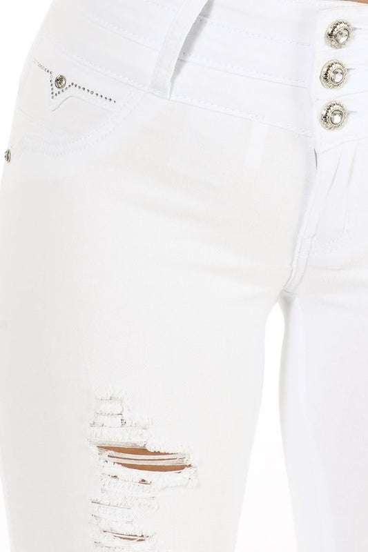 High-Waisted 3-Button Skinny Pants with Side Bow Cutouts