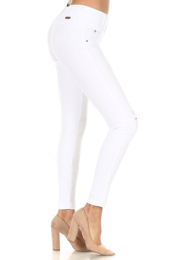 High-Waisted 3-Button Skinny Pants with Side Bow Cutouts
