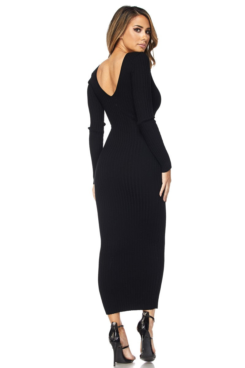 Versatile Long Sleeve Rib Maxi Dress
