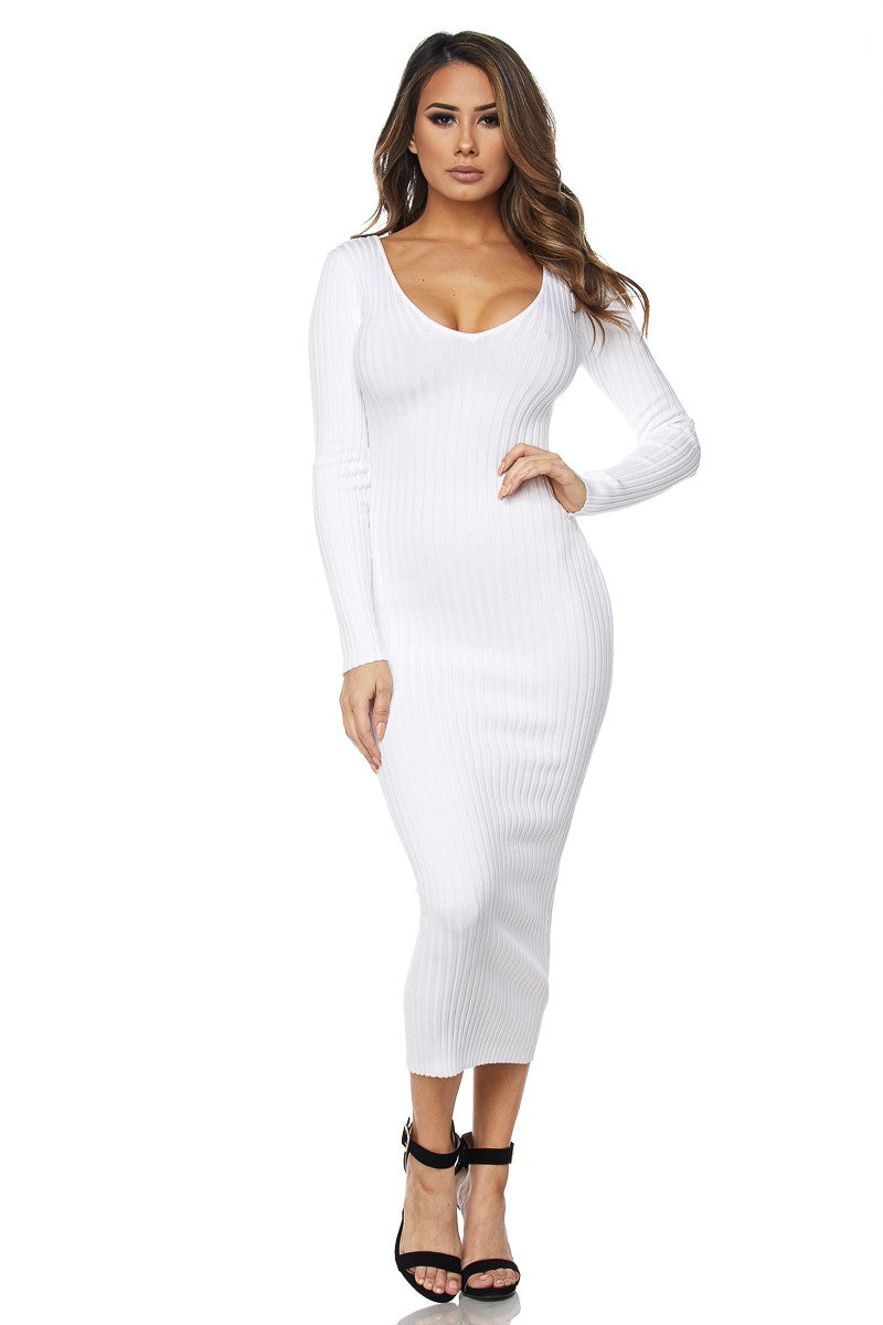 Versatile Long Sleeve Rib Maxi Dress