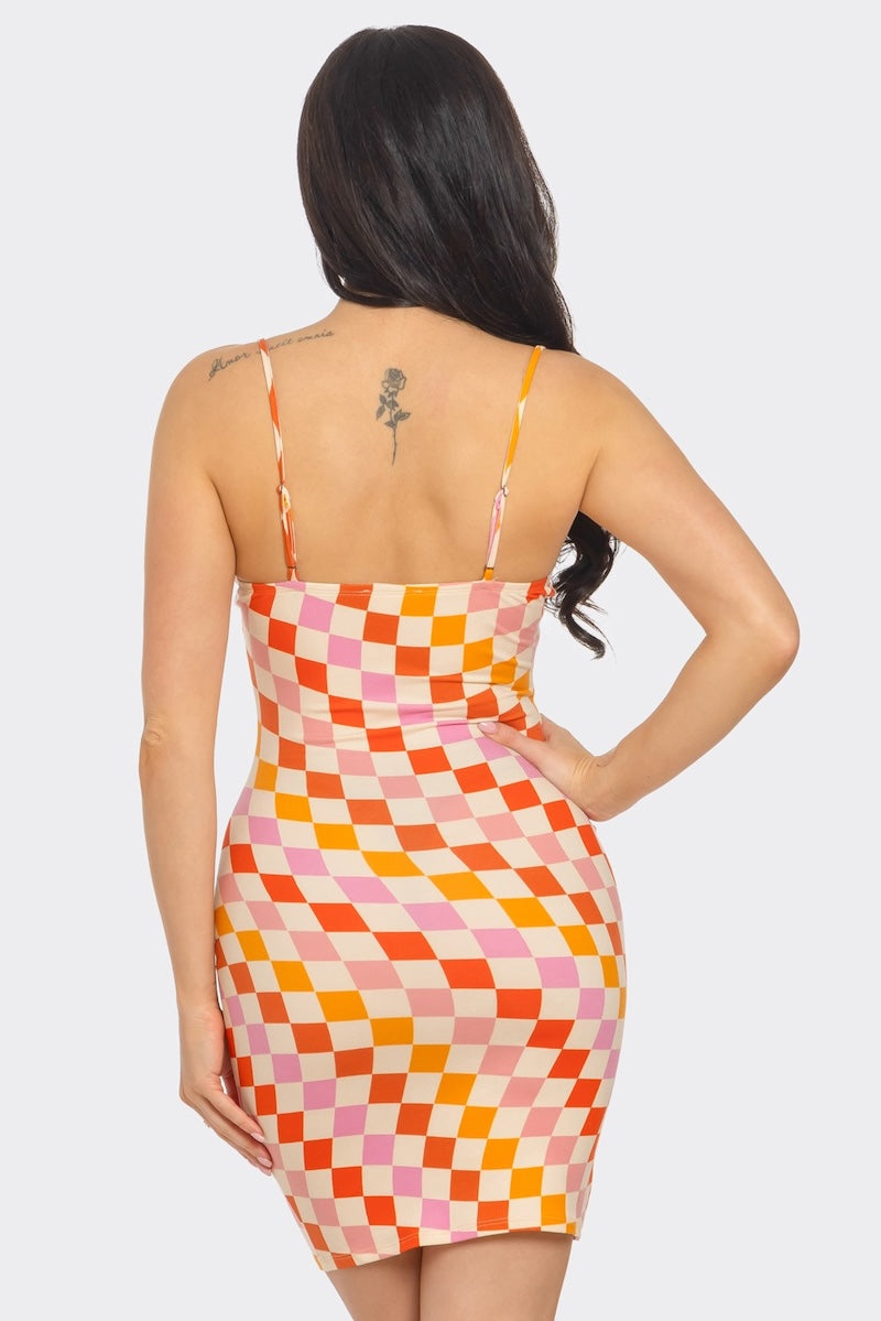 Sleeveless Multi Color Checkered Print Mini Dress