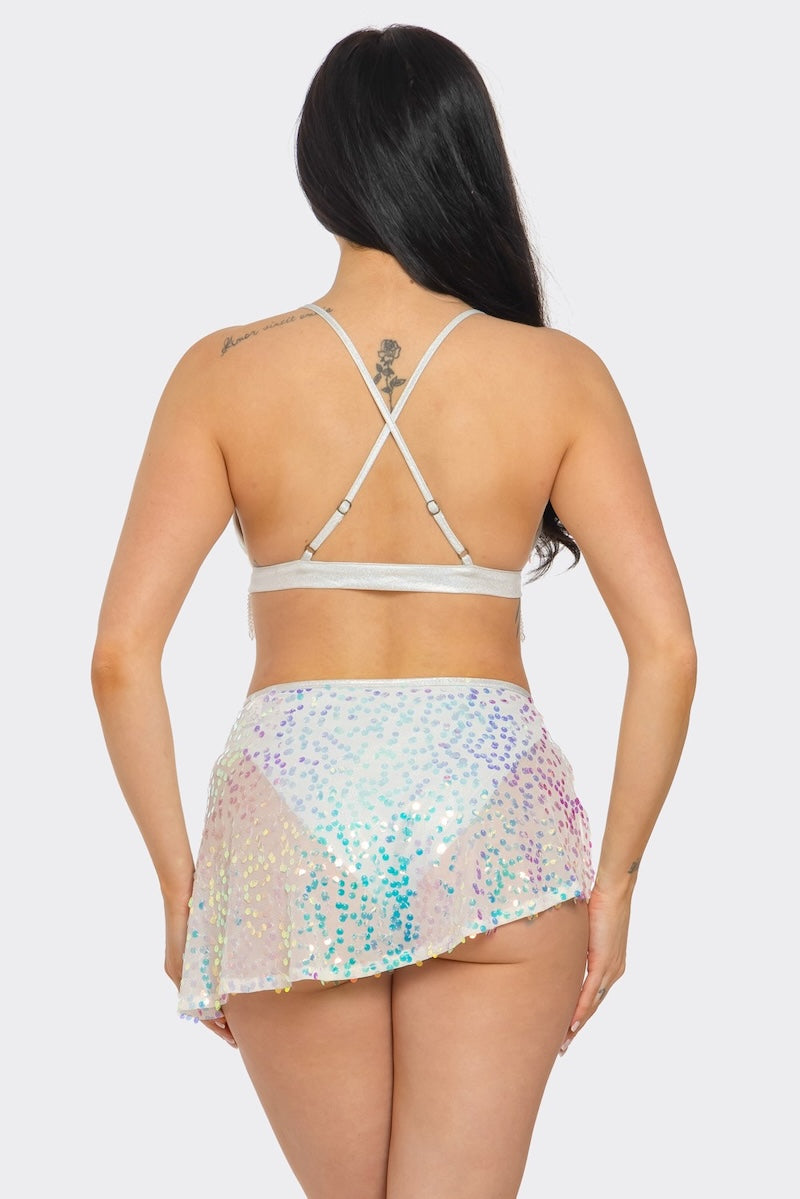 Bikini Top And Over Sequin Skirt Set - Ivory