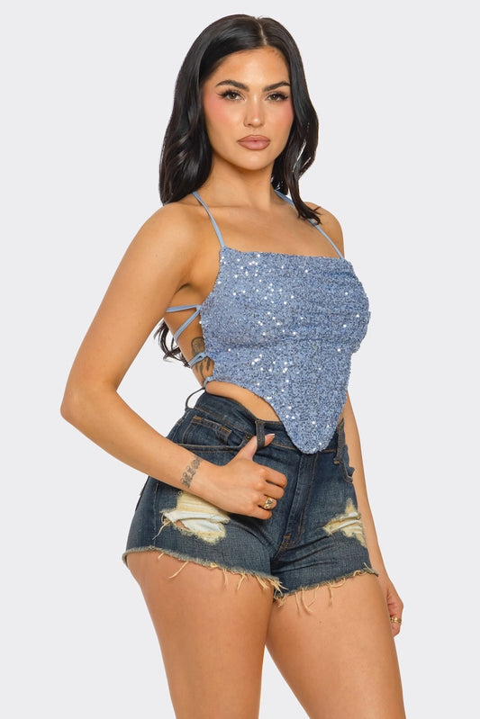 Princess Cowl Neck Sequin Corset Top