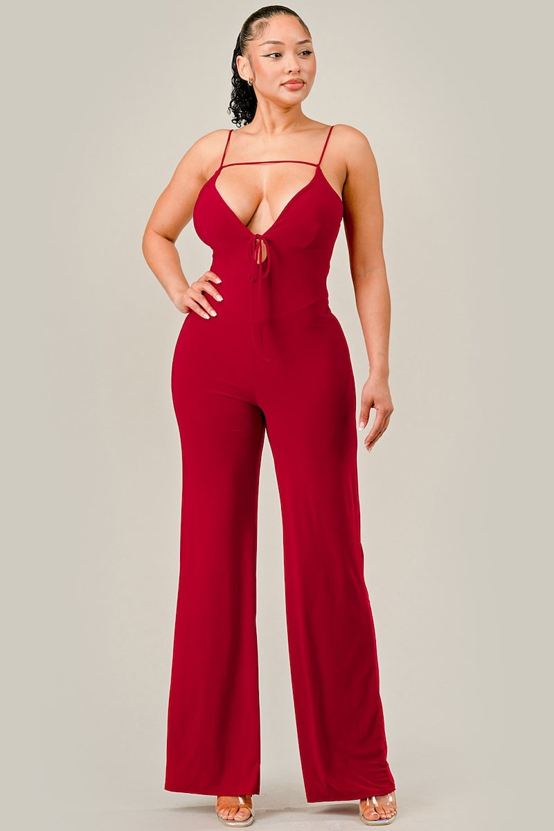 Strappy Wide Leg Jumpsuit - Red