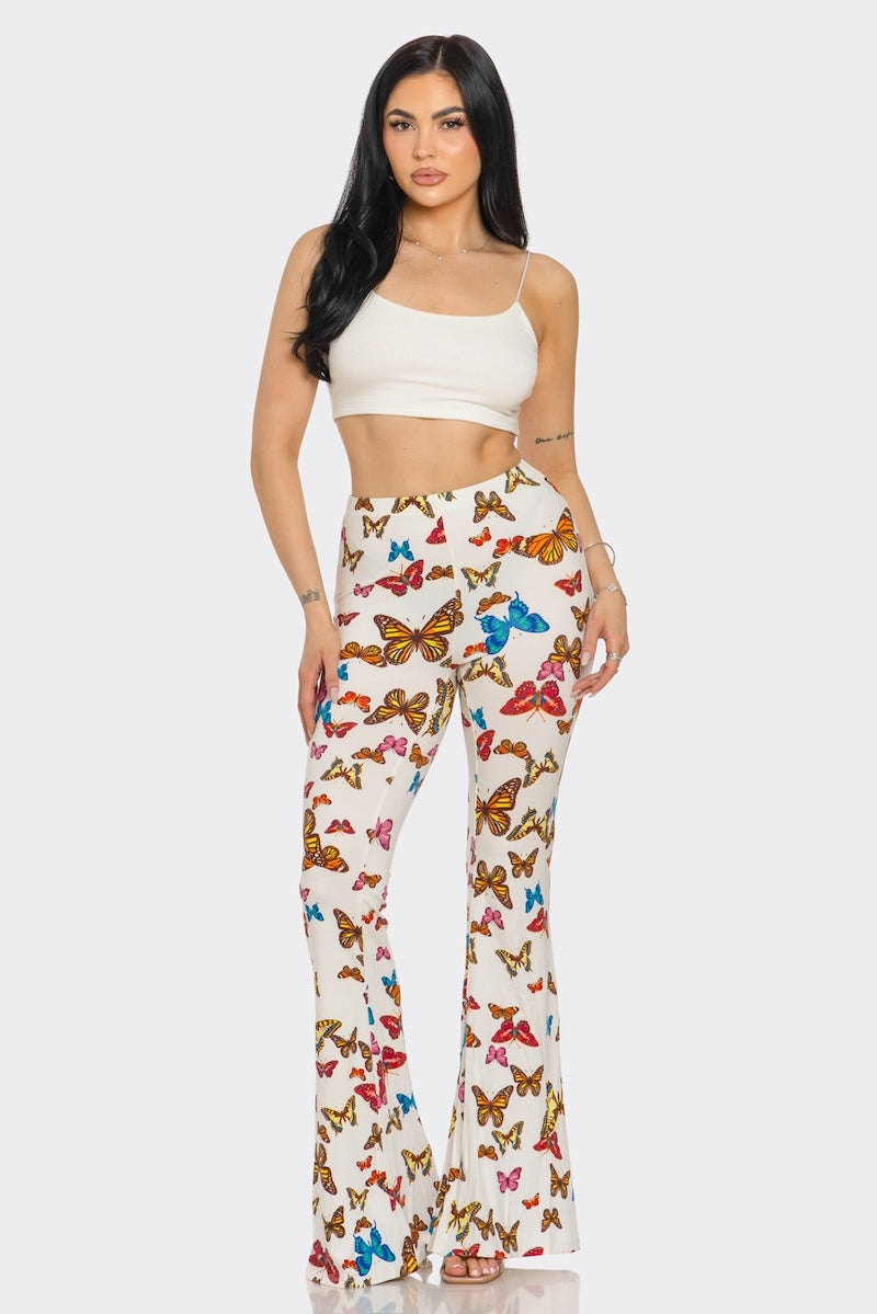 Butterfly Printed Flared Long Pants
