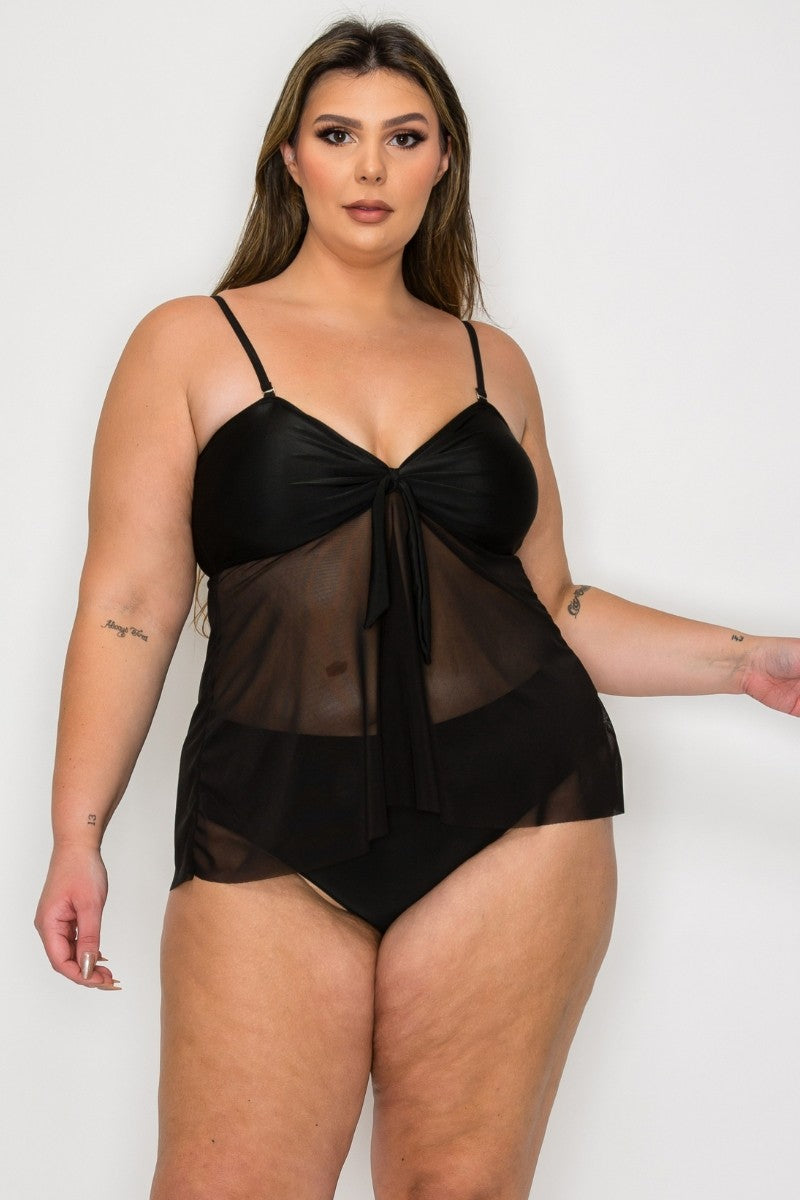 Mesh Drape Top Bikini Set