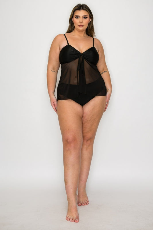 Mesh Drape Top Bikini Set