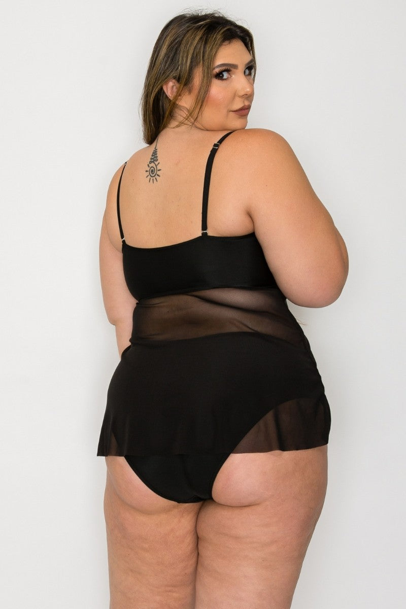 Mesh Drape Top Bikini Set