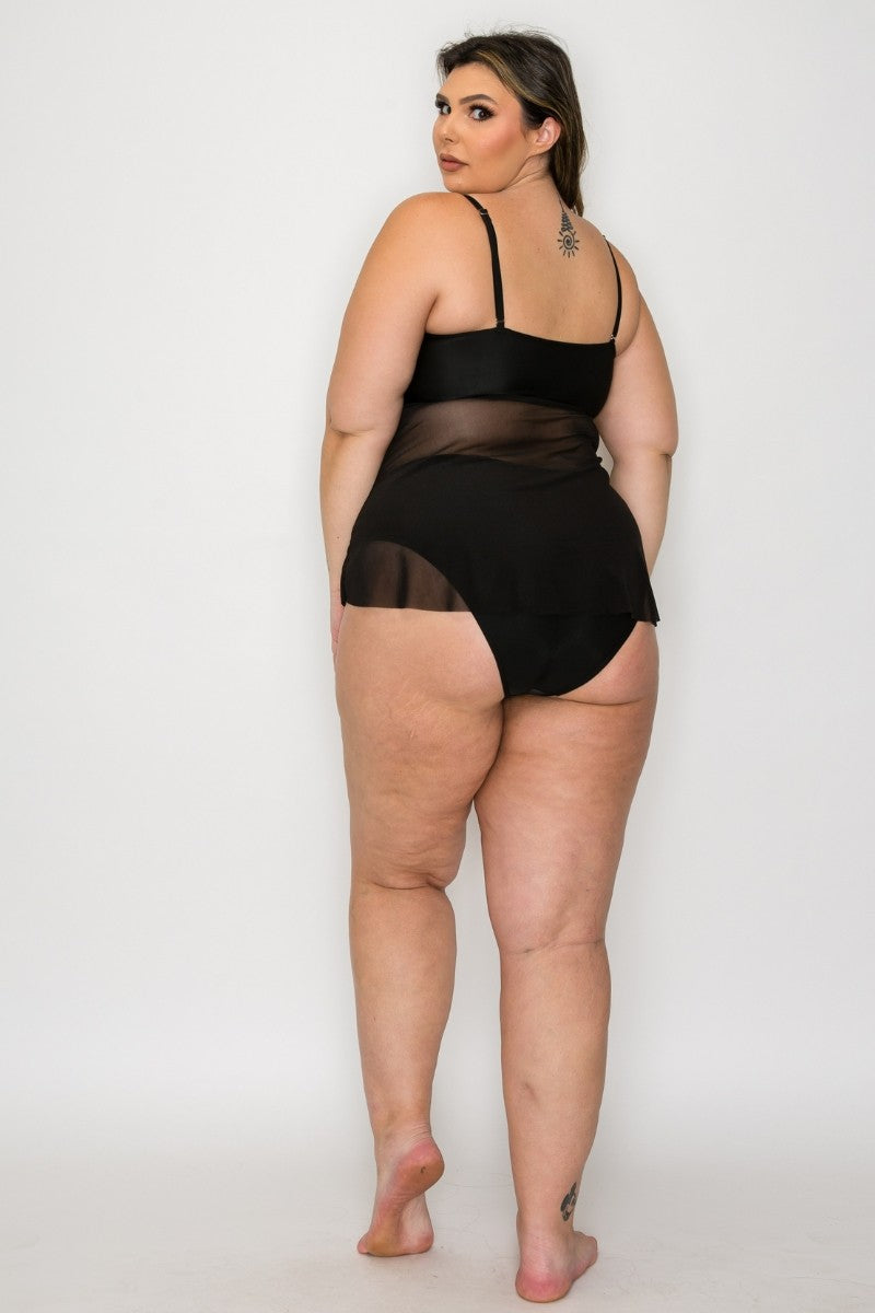 Mesh Drape Top Bikini Set