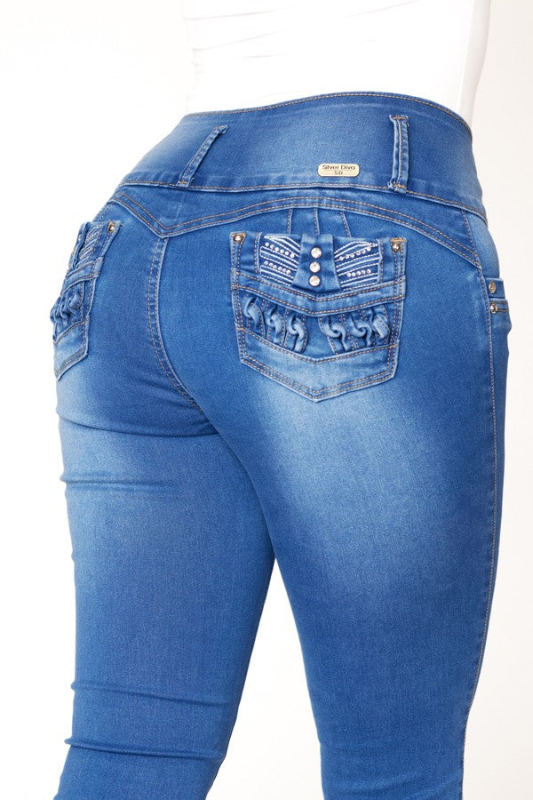 Blue jeans on a white background