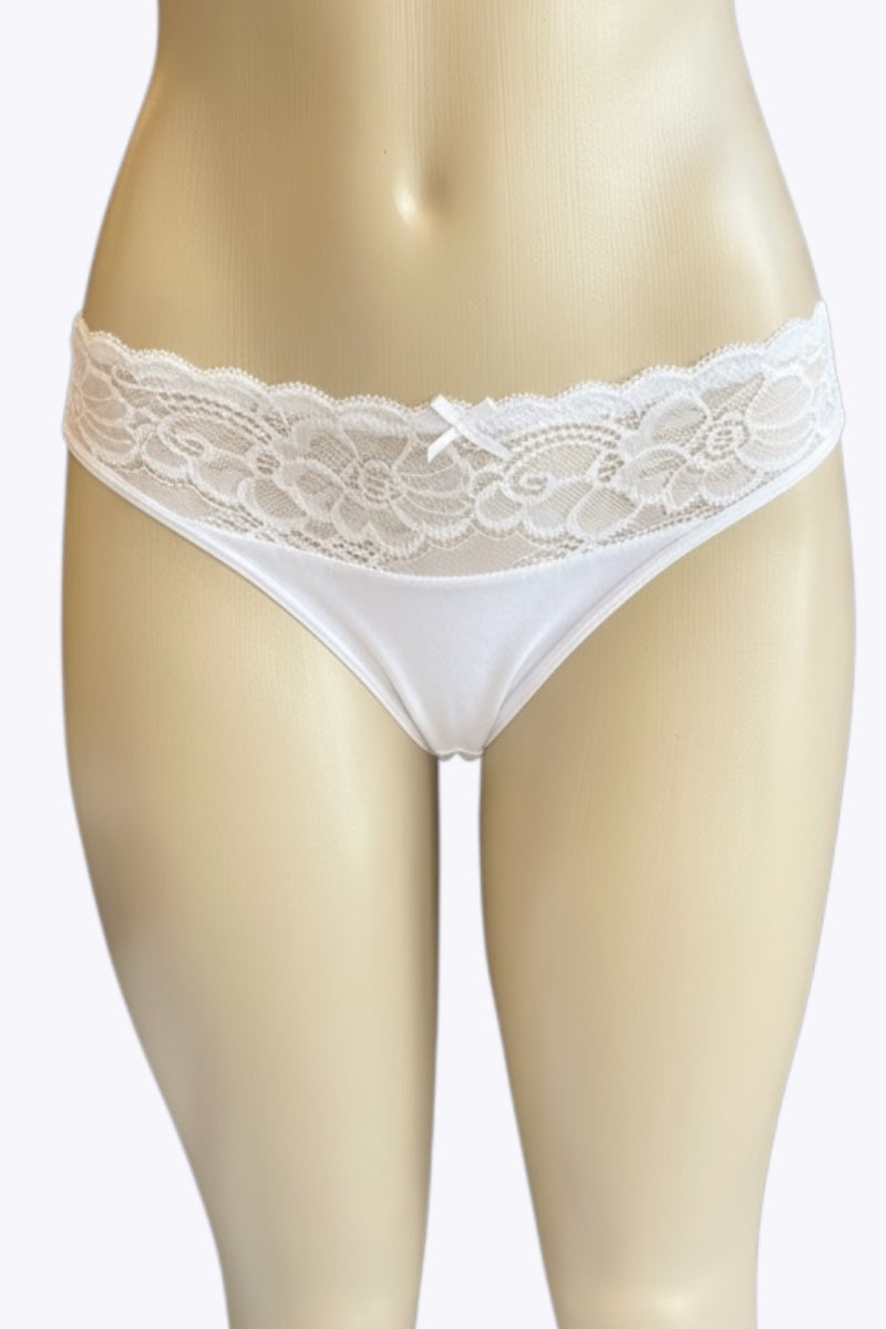 White lace panty on a mannequin against a white background